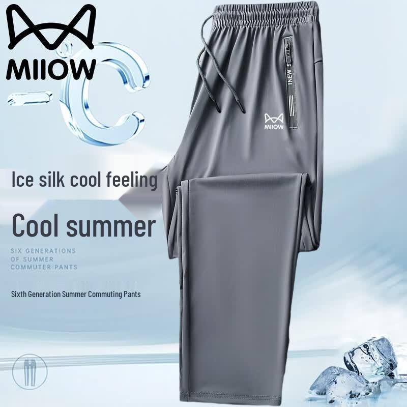 Mao Ren Men s Ice Silk Casual Straight-Leg Pants L