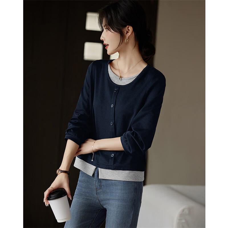 Women's Faux Two-Piece Long Sleeve Split Hem T-Shirt