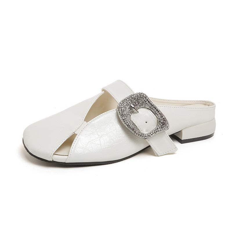 

Fashion Round-toed Women s Shoes Baotou Thick Low-heeled Semi-slippers for Outer Wear Summer New Versatile Cool Mops 40