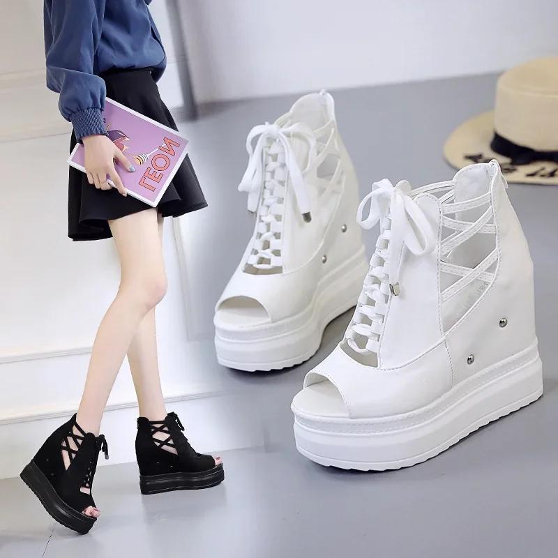 Fashion Women's Boots Summer Inner Height Women's Sandals 12cm Super High-heeled Wedge Heels Platform Roman Shoes Platform Pumps