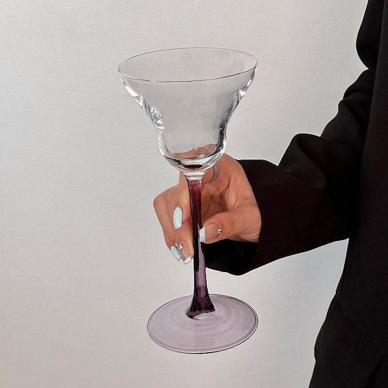 Artistic Purple High Footed Glass Cup Champagne Glass Home Girls Slightly Tipsy Upscale Burgundy Cup Bar Goblet Cocktail Glass