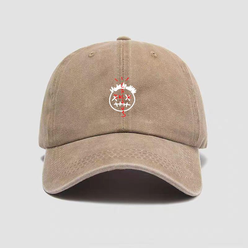New Retro Graffiti Style Face Print Baseball Cap Washed Cotton Adjustable Sun Hat for Unisex Women