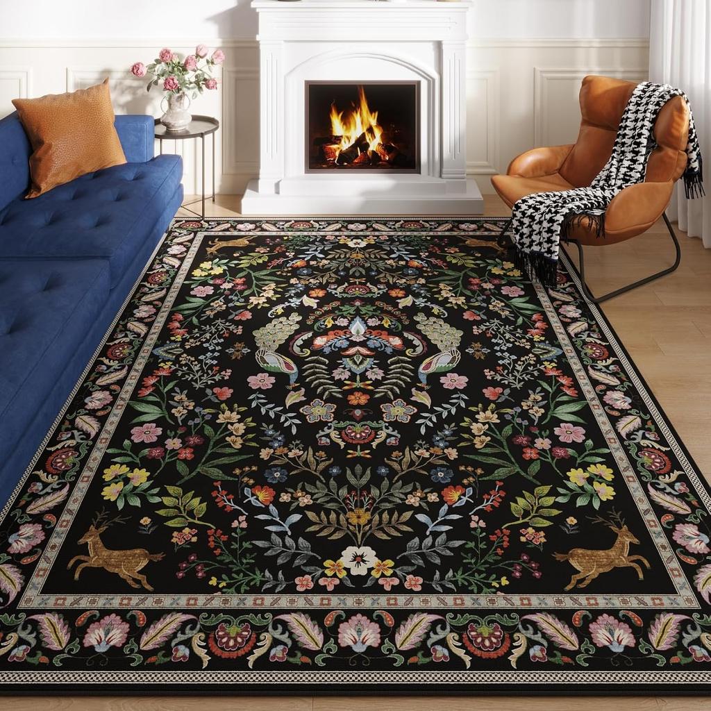 Floral Rugs Living Room Sofa Coffee Table Blue Large Carpet Soft Bedroom Bed Floor Mat Machine Washable Home Decoration Teppich