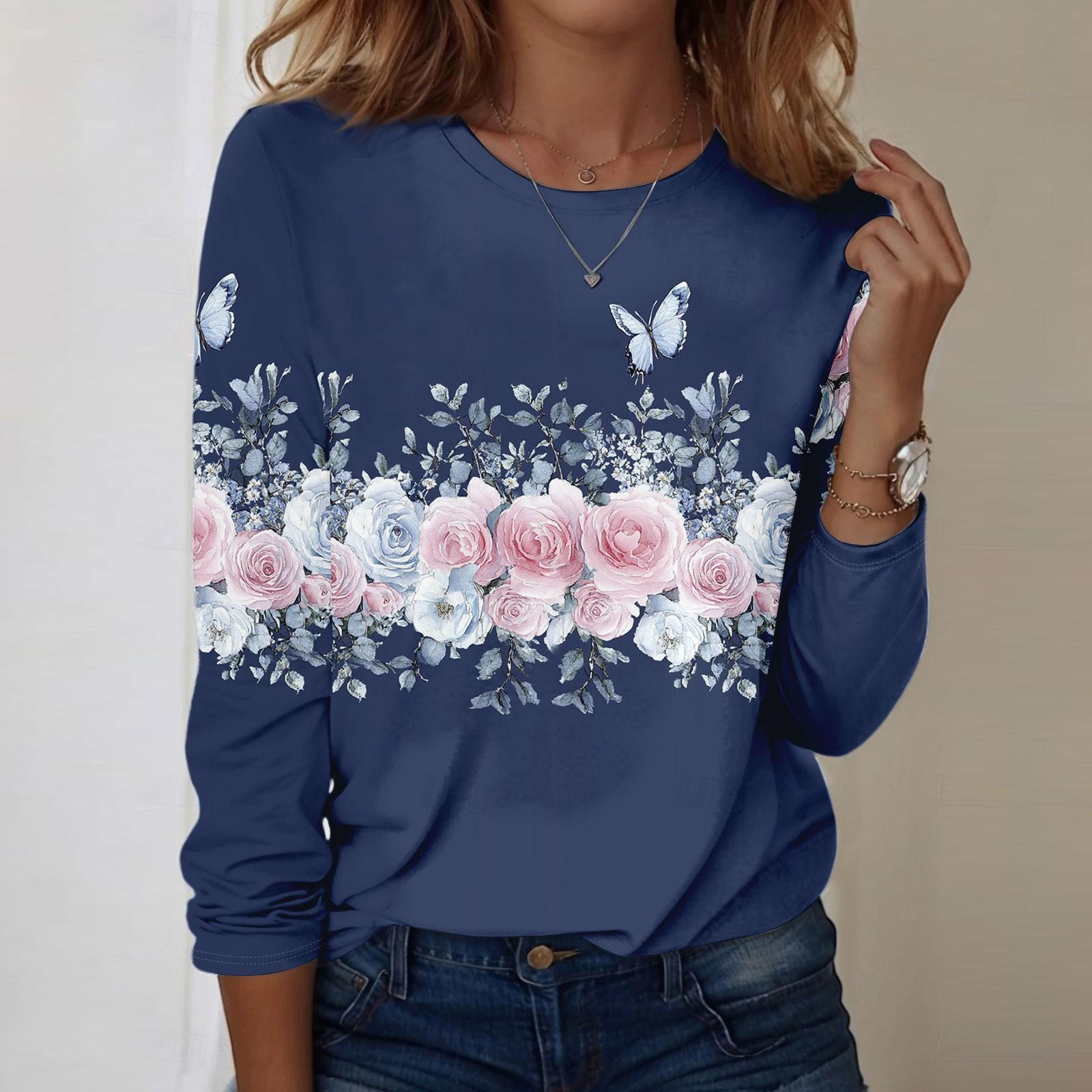 

Long Sleeve Shirts For Women Cute Print Graphic Tees Blouses Casual Plus Size Basic Tops Pullover Camiseta Mujer S