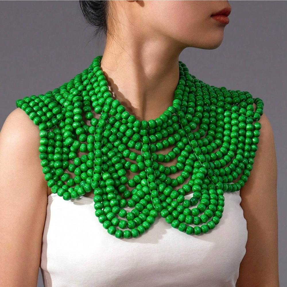 Fashion Bohemian Handmade Wooden Bead Woven Bib Necklace Statement Jewelry Women's Vacation Party Accessories