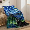 Swirling Starry Sky with Vibrant Yellow Stars Over a Peaceful Town. for All Seasons Blanket Lunch Break Throw Gift