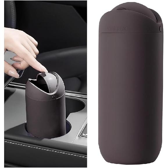 Car Trash Can With Lid, Silicone Leakproof Mini Round Vehicle Garbage Bin For Cup Holder, Portable Automotive Interior Waste Storage & Organizers