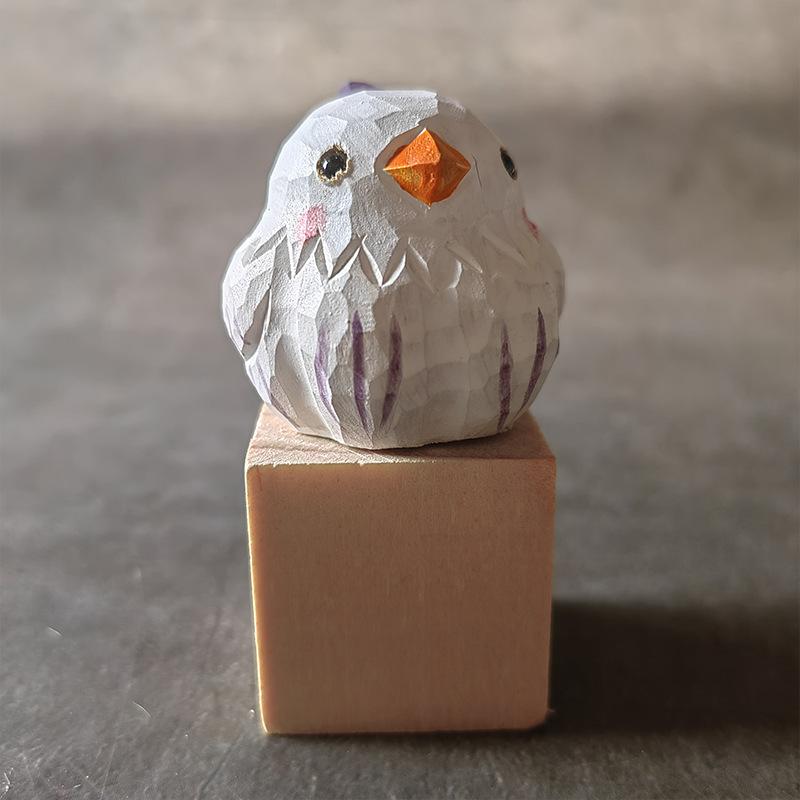 Hand carved Solid Wood Cute Bird Bird Statue Decoration Ornaments Carved Wood Figurine Home Decor Crafts Gifts for Friend Family