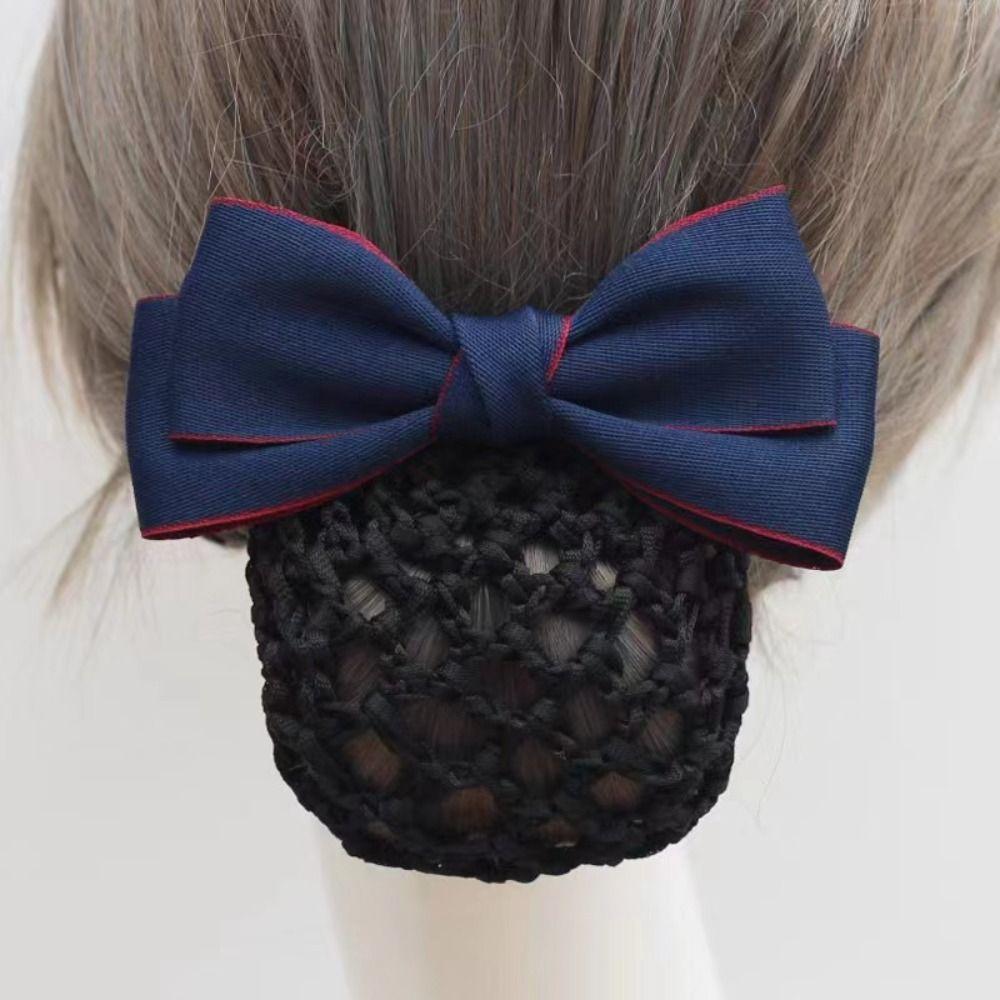 

Headwear Bowknot Spring Clip Ribbon Nurse Hair Clip Vintage Bun Snood Ladies Red&Blue-Style B