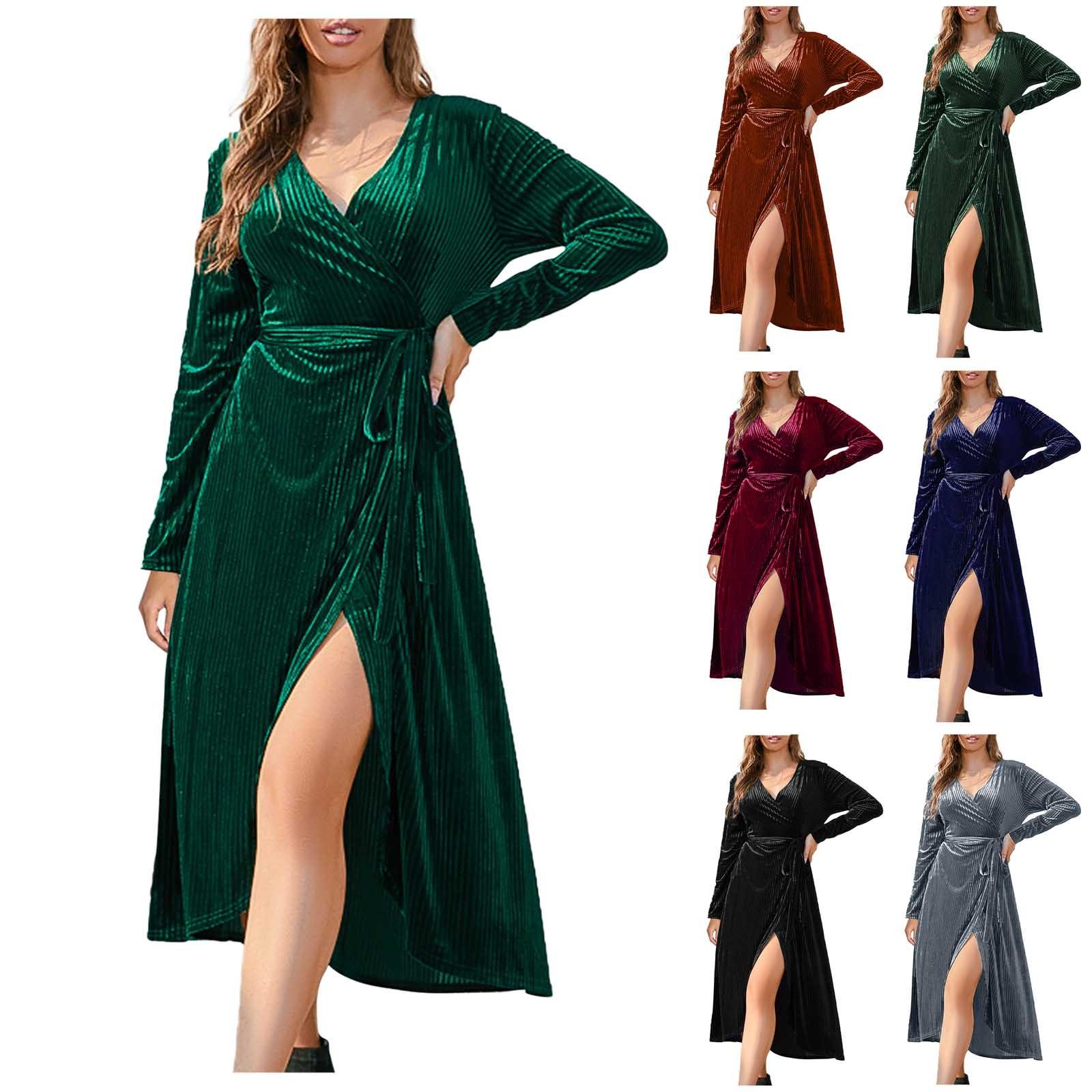 

Женское модное повседневное темпераментное платье с разрезом на бретельках в полоску канарейки средней длины с v-образным вырезом и длинными рукавами