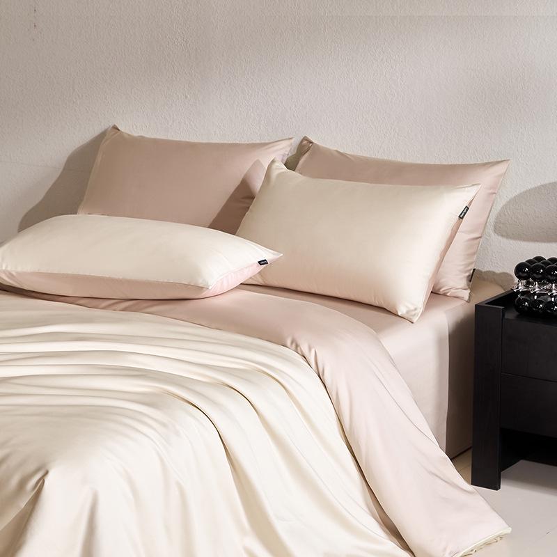 Class A Long-Staple Cotton Sateen Four-Piece Set: Pure, Simple, Solid Color with Single Duvet Cover