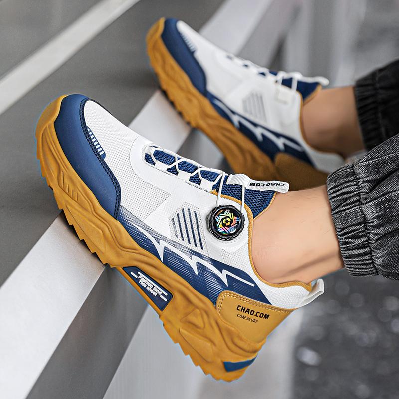 Men's Four Seasons Leisure Outdoor Odor proof Running Shoes Fashion Rotating Button Elastic Comfortable Sports Shoes