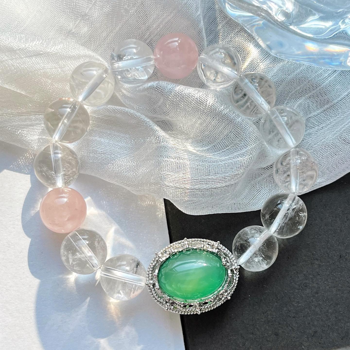 12Mm Natural White Crystal Powder Crystal Chalcedony Design Bracelet Bracelet