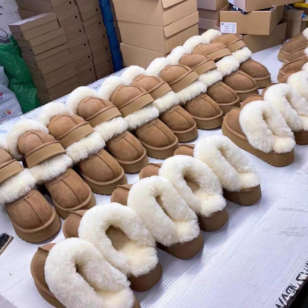 Mao Mao thick-soled cotton slippers women's 2025 winter new fur integrated outer wear heightening bag head drag fleece snow boots