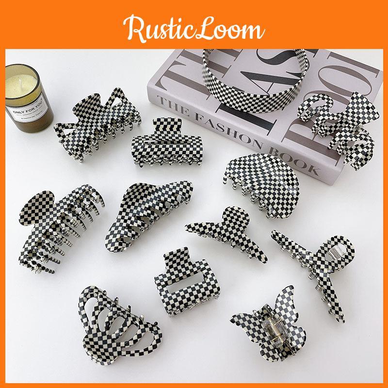 European And American Plaid Series Black And White Acetate Hair Clip Handmade Vintage Headwear For Women