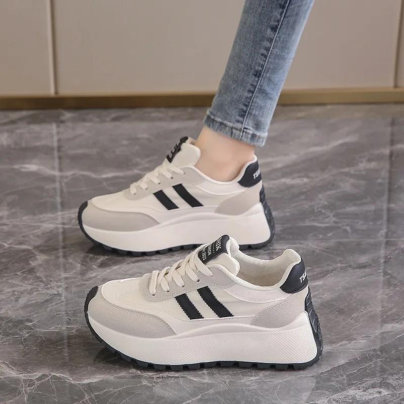 Women's Comfortable Thick Bottom Casual Shoes Spring Summer Autumn Fashionable Breathable Mesh Lined Round Toe Flat Footwear