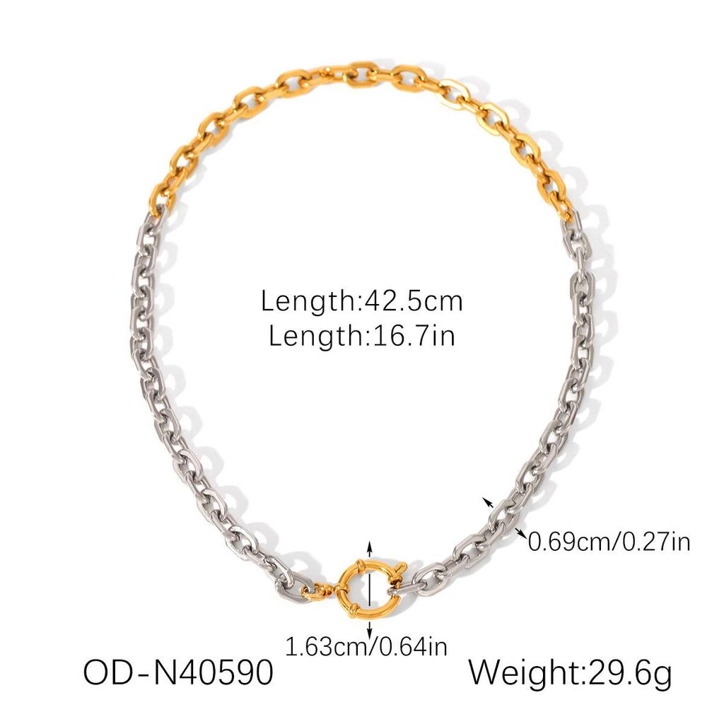 18k Gold and Silver Round Necklace: Minimalist High-End Jewelry for Women