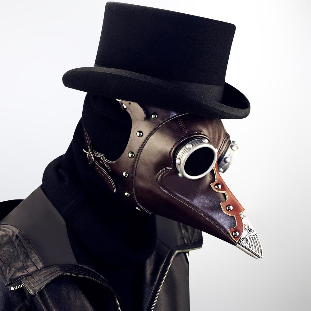 Funny Medieval Plague Doctor Mask Leather In Black Beak Mask Doctor Halloween Mask Steampunk PU Birds Cosplay Doctour De Peste