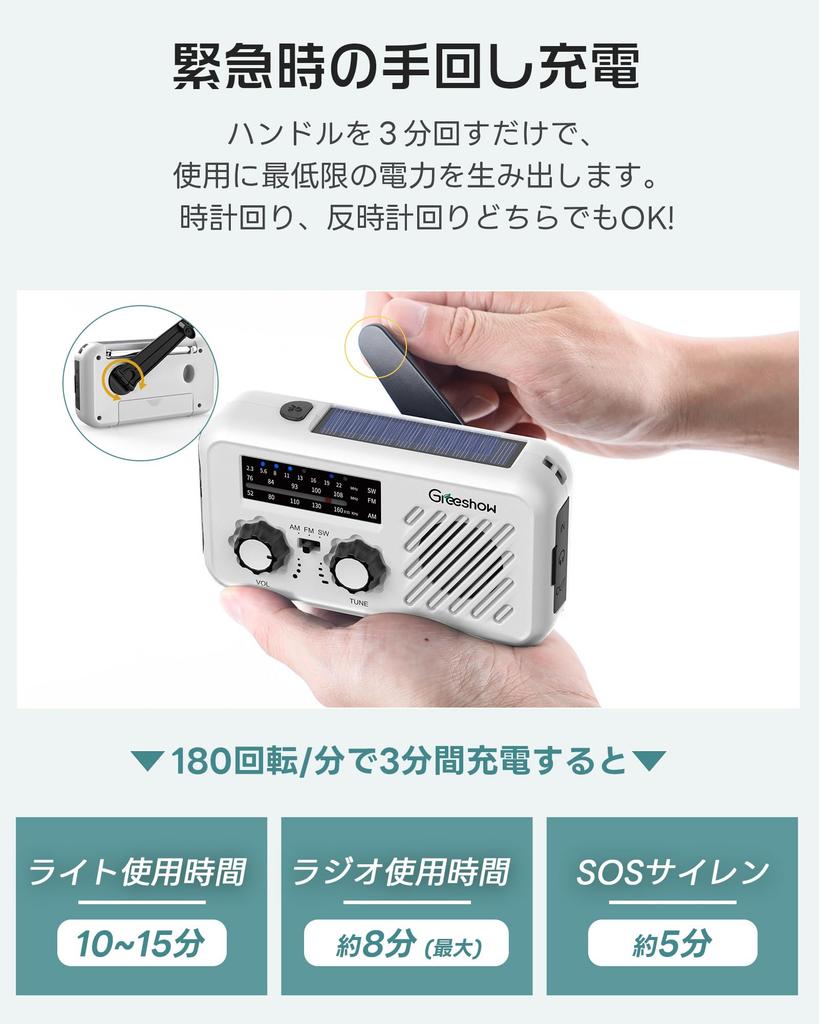 by the Disaster Prevention and Safety Greeshow Multifunctional Portable Radio with and Solar LED SOS Smartphone Earphone 2000mAh Waterproof USB