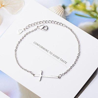 Náramek a náramek z 925 sterlingového stříbra s článkovým řetízkem a přívěskem křížku pro ženy Elegantní šperk Pulseras Sl349
