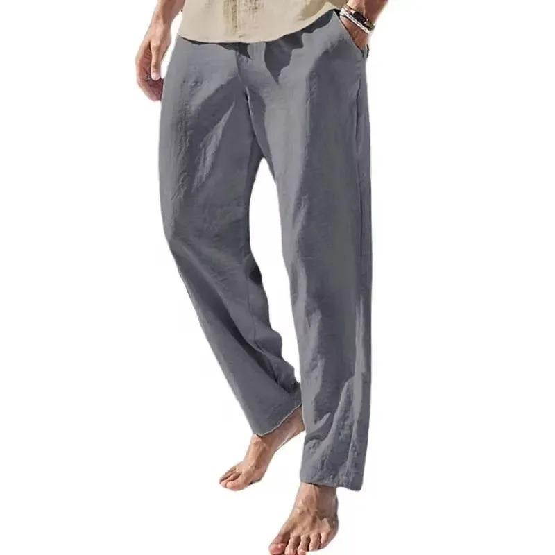 Men's Casual Pants Loose Fit Breathable Lightweight Spring Summer Long Pants Elastic Waist Cozy Beach Trousers Basic Style