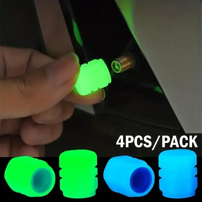 4Pcs Glow-in-the-Dark Tire Valve Caps Fluorescent Light Cover for Motorcycle Bicycle Car Truck Accessories