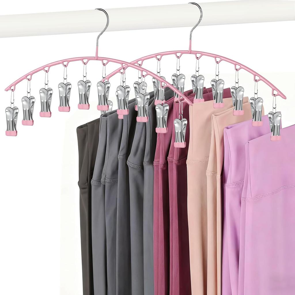Legging Hangers for Closet Organizer, Hat Hangers for Closet 2 Pack with 10 Clips Holds 20 Leggings, Legging Hanger, Pants Storage Organizer Suitable