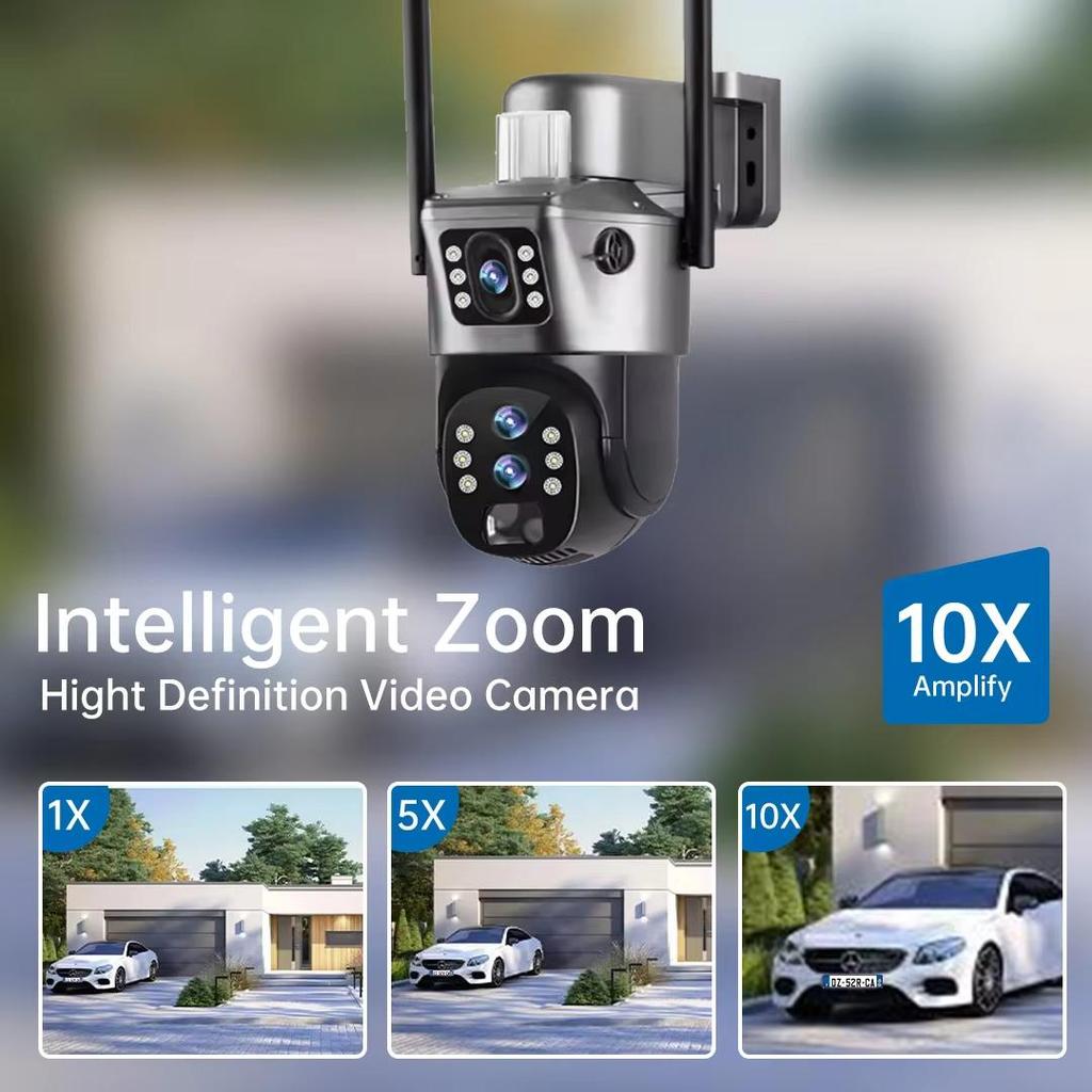 Drie Lenzen 10x Zoom Zonnecamera's WiFi Buitenbewaking 6K 12MP Draadloze CCTV IP Camera 360 PTZ Externe Beveiligingscamera V380