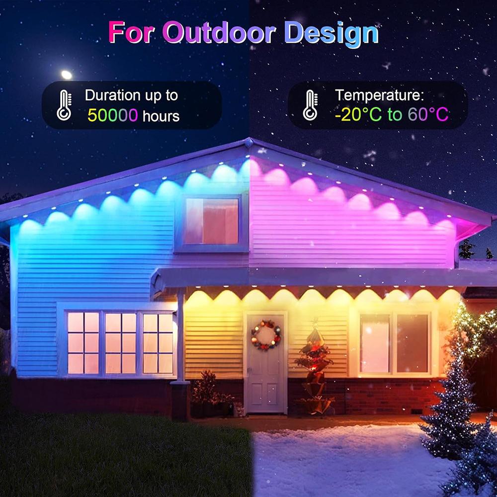 MIMIRGB Permanent Outdoor Lights Smart RGBIC Eaves LED Lights Festival Flashing Lighting Fairy String for Holiday Decorations
