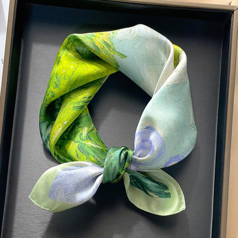 111% mulberry silk scarf small square scarf summer send mother oil painting style silk scarf scarf shawl [wholesale]