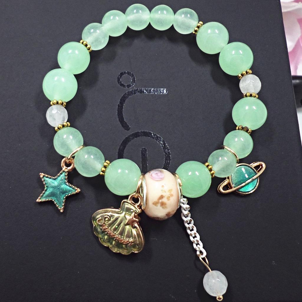 Korean Version of Chalcedony Glazed Moon Star Pendant Bracelet Burst Stone Crystal Bracelet Women's Handmade Beaded Hand Jewelry