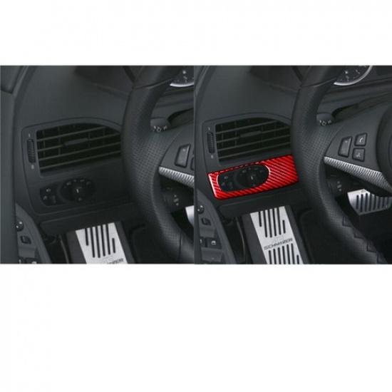 For BMW 6 Series E63 E64 Red Carbon Fiber Interior Headlight Control Cover Trim