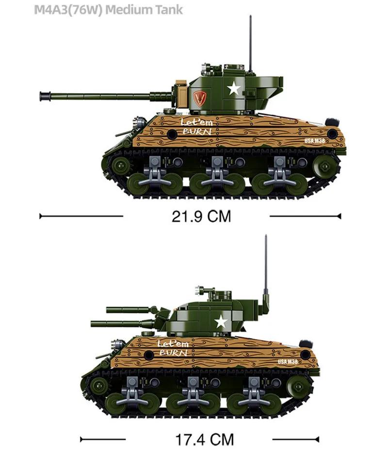 715PCS M4A3 Medium Tank Model Bricks WW2 Classic Army Armored Tank Figure Building Blocks Set DIY Toys For Chilren Gifts no box