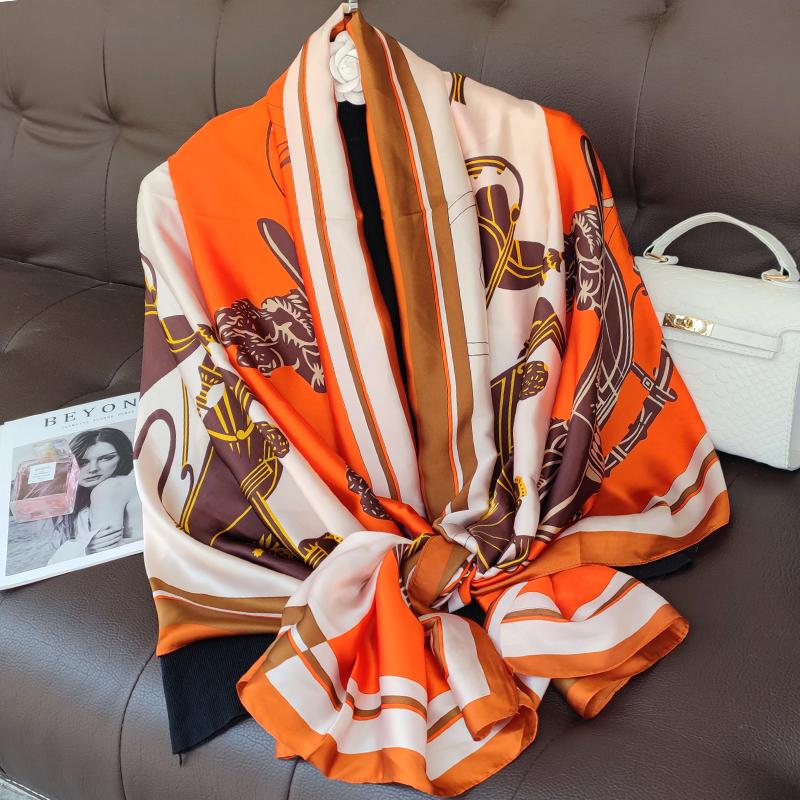 New 180*90cm classic Silk Scarf Women Foulard Office lady Large Fashion Print Beach Hijab Shawl Warp Bandanna Muffler Pareo