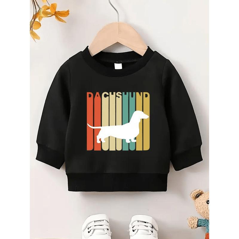 A Lightweight Round-Neck Sweatshirt for Baby Girls Aged 0-3 Years, Featuring a Letter And Puppy Print