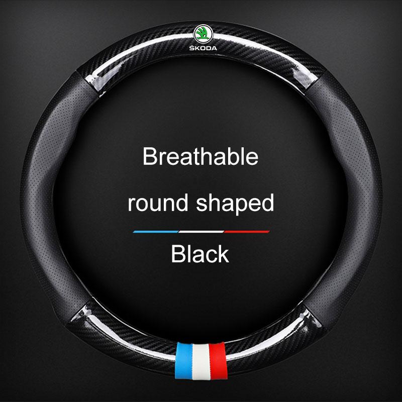 1Pcs Carbon Fiber Car Steering Wheel Cover Emblem Car Accessories for Skoda SCALA Superb Octavia 2 3 A4 A5 Fabia Kamiq Kapoq Kodiaq Rapid