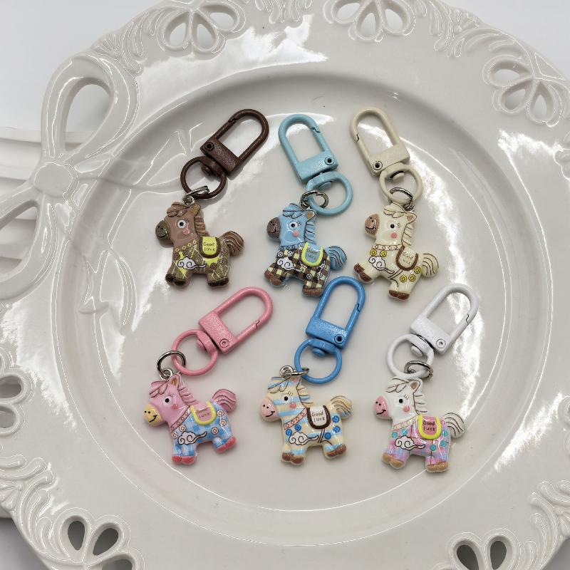 1/6Pcs Cartoon Auspicious Clouds Pony Keychain Cute Year Of The Horse Resin Keyring Bag Pendant Decoration  Year Friend Gifts