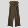 INCERUN Men High Waist Zipper Straight Pants Solid Casual Loose Long Trousers