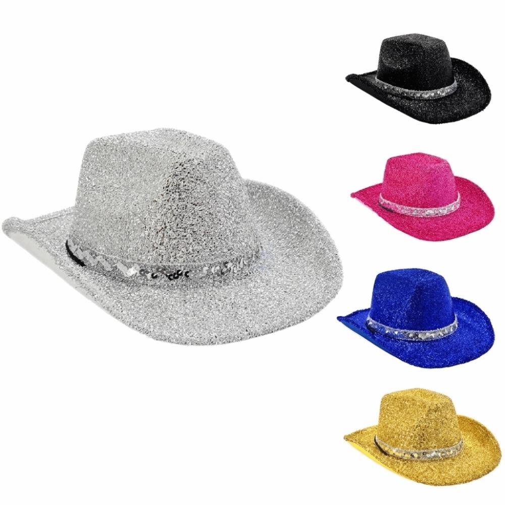Pailletten Western Cowboyhut Schimmernder Cowgirlhut Modischer Bowlerhut Halloween Party