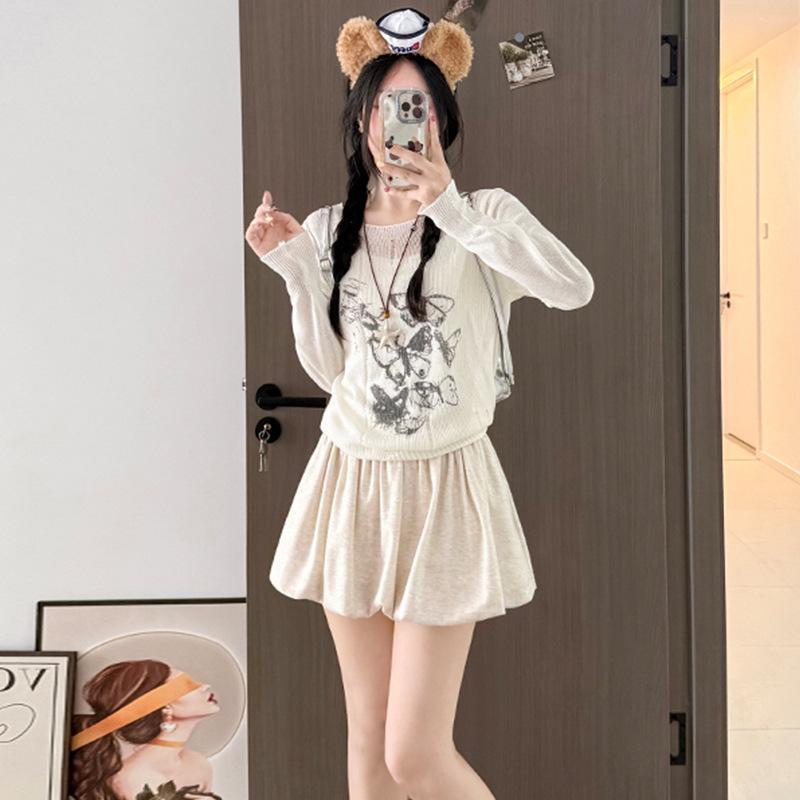 High Waist Pleated Knit A-line Skirt - Women s Spring/Autumn Slimming Short Skirt Small