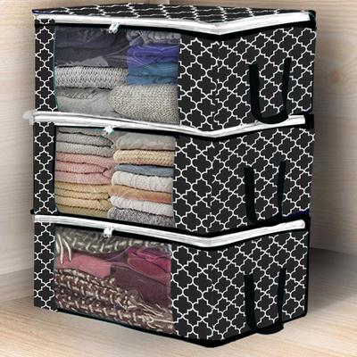 3 pezzi Borsa portaoggetti in tessuto non tessuto con finestra trasparente, cerniera, resistente, portatile, maniglia, pieghevole, antipolvere, trapuntata, per indumenti