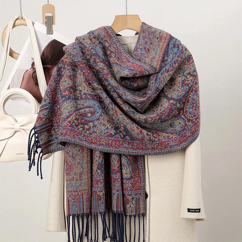 New Shawl Warm Winter Scarf Hijab Women Print Paisley Cashmere Pashmina Thick Wrap Head Neck Foulard Luxury  Blanket Echarpe