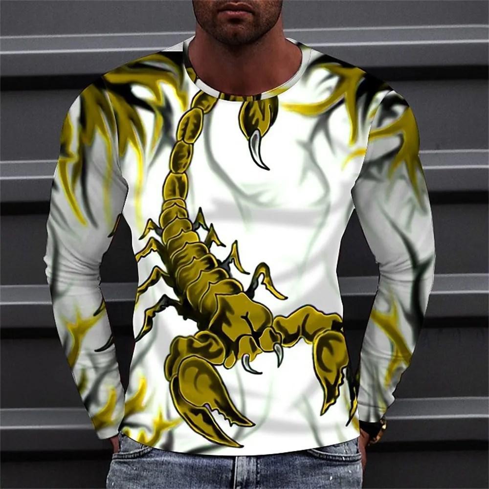 

Spring and Autumn Round Neck Scorpion Pattern 3D Printed Top Fashionable Casual Long Sleeved Men s T-shirts 5XL