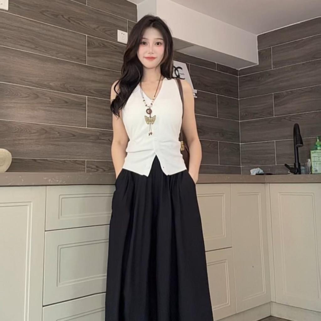 Korean Style Blue High-Waist Wide-Leg Lazy Pants Plus Size Long 9/10 Length Casual Loose Fit Fashion for Women