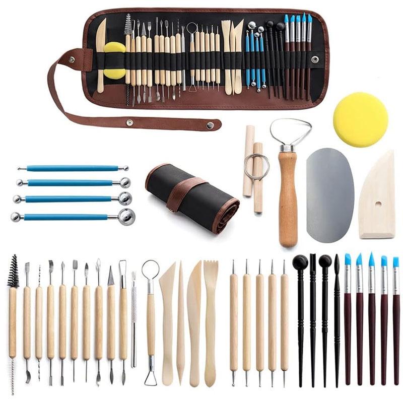 Conjunto de Ferramentas para Escultura em Argila e Cerâmica de 46 Peças com Faca de Esculpir e Caneta de Strass