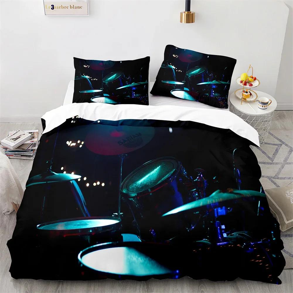 Drum Kit King Queen Duvet Cover Rock Musical Style Bedding Set For Kids Teens Adults Hip Hop Grunge 2/3Pcs Polyester Quilt Cover