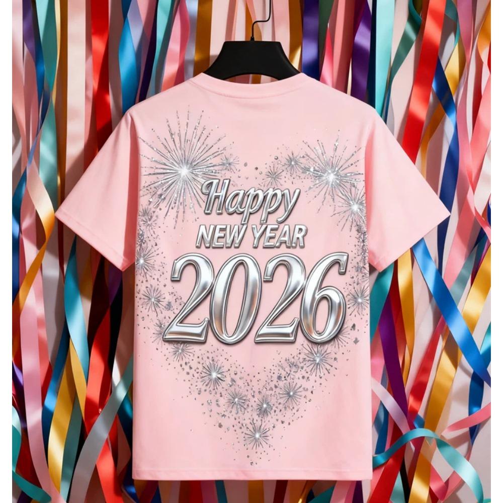 2026 New Year T-Shirt Fashion Men and Women's Happy New Year 2026 Print T-shirt Casual Crew Neck Short Sleeve Tees Top