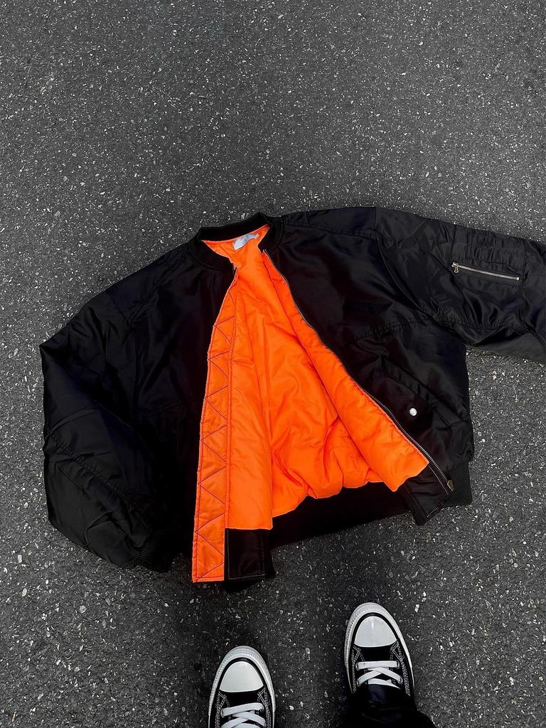 Herren Orange Verdickte Bomberjacke – Kurz, Weit, Clean-Fit – Warme Baumwolle für Herbst/Winter