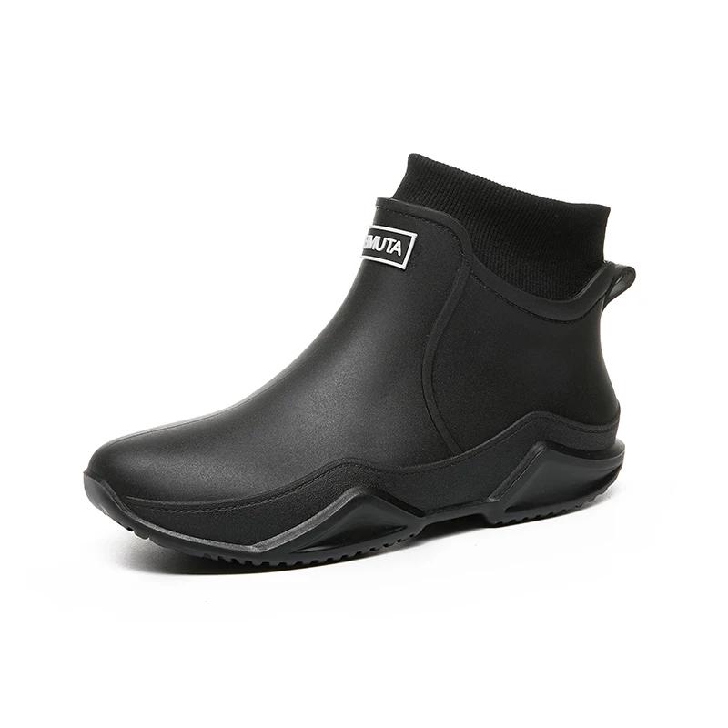 Winter Windproof Cotton Rain Boots Women Warm Light Ankle Rainboots Fashion Black Slip On Rain Shoes Men Waterproof Work Boot