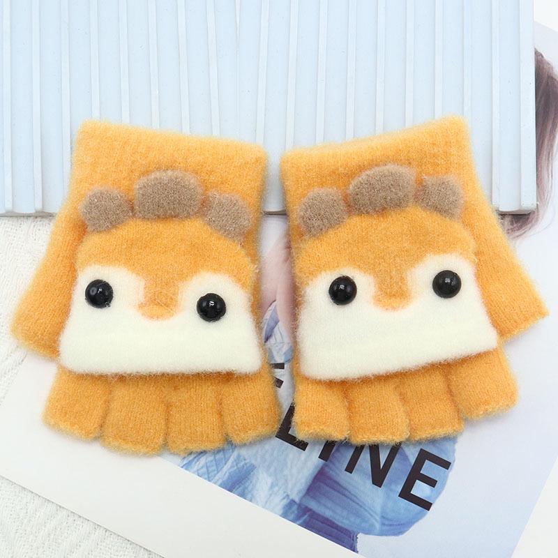 Children's Winter Wool Flip-Top Gloves - Warm, Cartoon Design for Elementary Boys & Girls